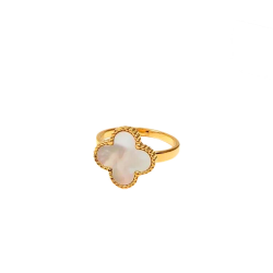 Anillo anillo mujer de acero inoxidable de oro con oro fino trébol Color blanco Nacre
