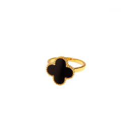 Woman ring ring stainless steel gold fine clover color black