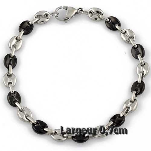 MEN'S TEEN WOMEN'S LUXURY JEWELRY COFFEE GRAIN BRACELET 20CM IN BLACK 316L STEEL NEW