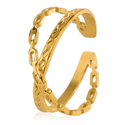 Verstellbarer offener Ring für Damen, goldener Stahl, Feingold, sich kreuzende Ringe