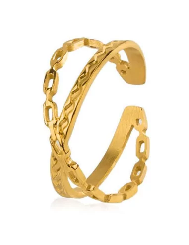 Verstellbarer offener Ring für Damen, goldener Stahl, Feingold, sich kreuzende Ringe
