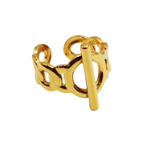 Anillo abierto ajustable para mujer, acero inoxidable, oro fino, barra circular