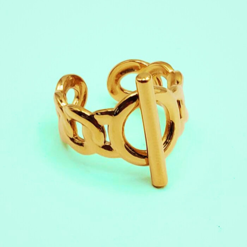 Anello aperto regolabile da donna, acciaio inossidabile, oro dorato, barra sottile, cerchio, sfondo blu