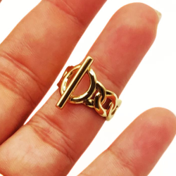 Anello aperto regolabile da donna, acciaio inossidabile, oro fino, barra circolare