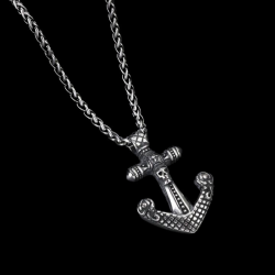 Collier pendentif homme acier tête de mort ancre biker chaine incluse