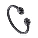Men's manchette bracelet black steel cable twisted double death head