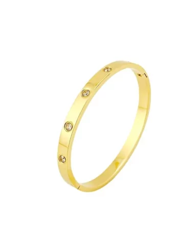 Bangle cuff bracelet for women in gold-colored steel set with zircons