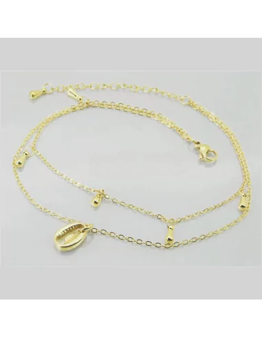 Anklet chain bracelet for women, gilded steel with fine gold coffee beans