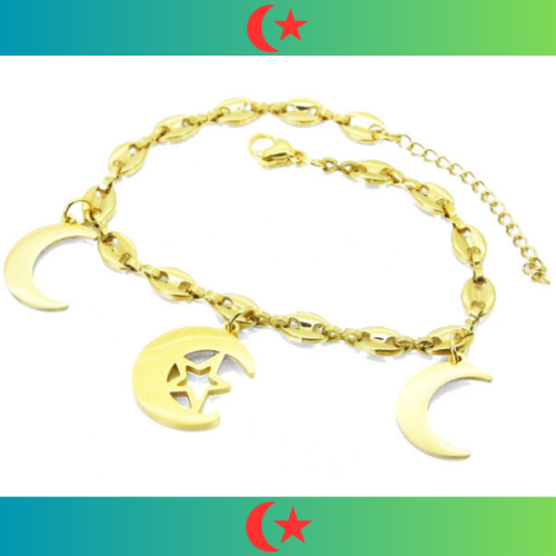 Women's bracelet crescent moon star gold steel fine gold Muslim symbol Islam Algeria