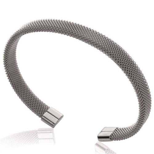 Anillo de brazalete hombre abierto rígida malla de acero inoxidable Milanese