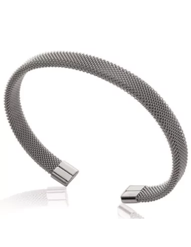 Women's rigid open bangle bracelet stainless steel Milanese mesh