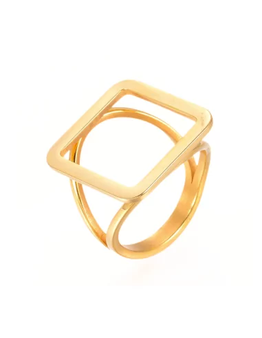 Bague anneau femme acier doré à l'or fin ajourée carrée moderne