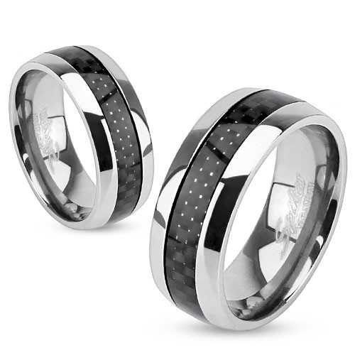 Herren-Wolfram-Ring und schwarze Carbonfaser-Bänder, neu