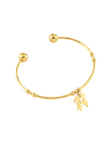 Women's open bangle bracelet adjustable golden steel fine gold lovers charm