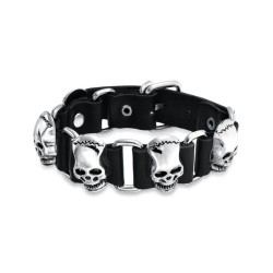 Adjustable men's leather bracelet and Frankenstein steel...