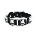Pulsera ajustable de cuero para hombre y calavera biker de acero Frankenstein