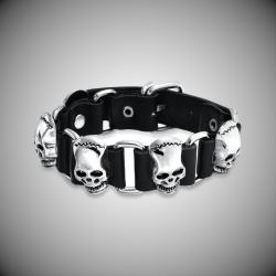 Pulsera ajustable de cuero para hombre y calavera biker...