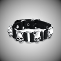 Adjustable men's leather bracelet and frankenstein skull steel biker old background