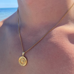 Collar con colgante de brújula para hombre, cadena incluida, acero dorado a elegir 2