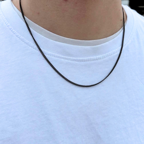Chaine collier homme en acier couleur noire maillons maille cubaine 60cm 2mm portée