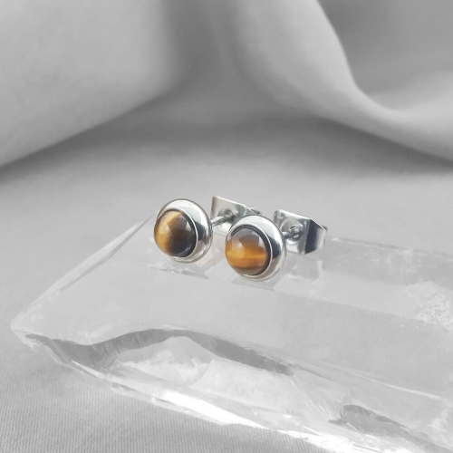 Par de pendientes de mujer de acero SERNK SELLANDO TIGER OJE SEMI piedras