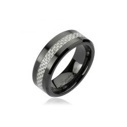 MEN'S RING RING IN BLACK CERAMIC and NEW CHECKED CARBON FIBER BANDS