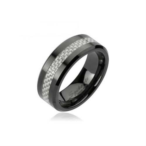 MEN'S RING RING IN BLACK CERAMIC and NEW CHECKED CARBON FIBER BANDS