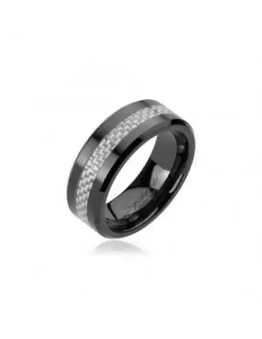 MEN'S RING RING IN BLACK CERAMIC and NEW CHECKED CARBON FIBER BANDS