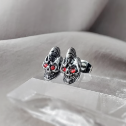 PAIRE BOUCLE D'OREILLE HOMME ACIER TETE DE MORT BIKER PUNK GOTHIQUE NEUVE 103