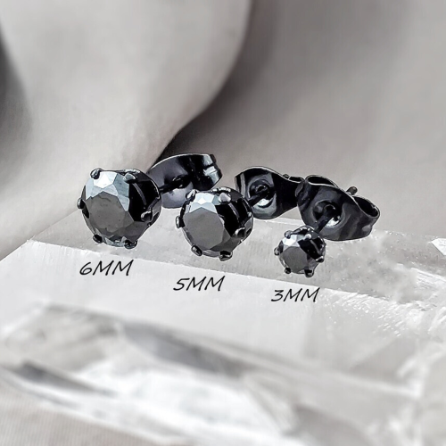 Pair earrings man woman teen steel all black round diamonds presented
