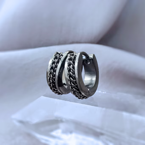 Hombre criollo pendientes acero color negro de cadena central clips presentados