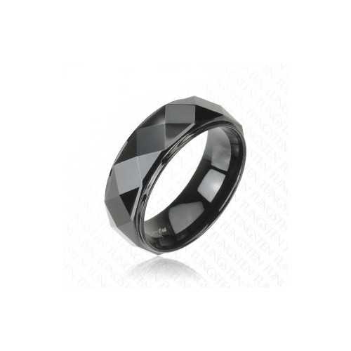 BAGUE ANNEAU POUR HOMME EN TUNGSTÈNE FACETTES EN LOSANGE NOIR NEUVE