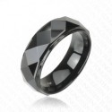 NUEVO ANILLO DE TUNGSTENO FACETADO CON DIAMANTE NEGRO PARA HOMBRE