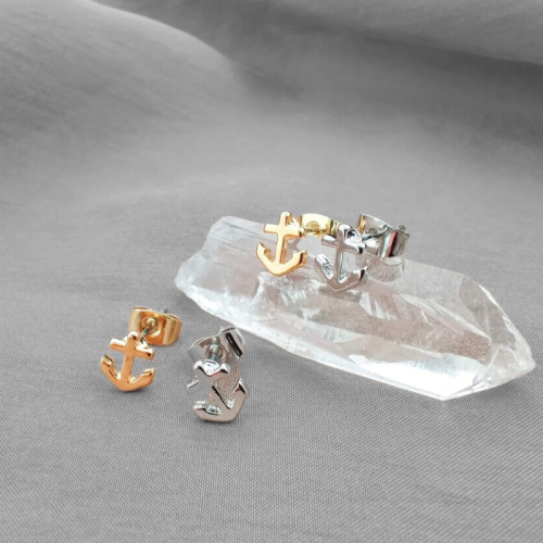 Ohrringe für Damen, Herren, Edelstahl, Meeresankerform, Goldmodell