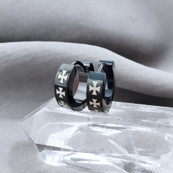 Pendientes de aro con cruz de Malta celta de acero negro para hombre