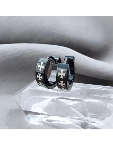 JeweBella Boucles D’Oreilles Homme - 15 Paires Acier Inoxydable Noir/Argent, Créoles, Croix