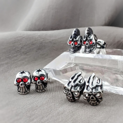 Pair of men's skull biker red eyes earrings