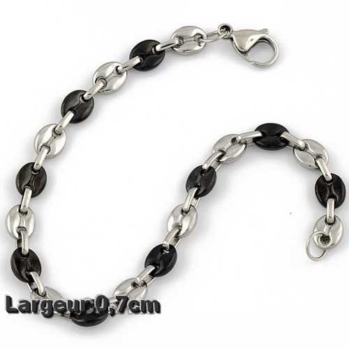 BRACELET GOURMETTE HOMME ADO FEMME BIJOU DE LUXE GRAIN DE CAFE 20CM EN ACIER 316L NOIR NEUF