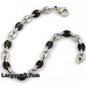 BRACELET GOURMETTE HOMME ADO FEMME BIJOU DE LUXE GRAIN DE CAFE 20CM EN ACIER 316L NOIR NEUF