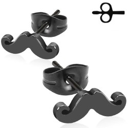 Paire boucles d'oreilles homme en acier inoxydable noire forme de moustache