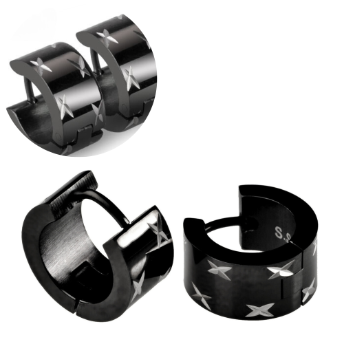Pair Men's Earrings Black Stainless Steel Large Stroke Two Profiles