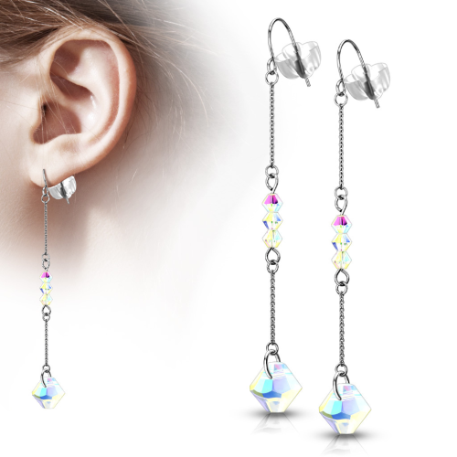 Pair of Women's Double Steel Steel Earrings and Rainbow Beads