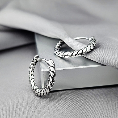 Paar Creolen für Damen, Herren, Stahl, Silber, antiker Stil, präsentiert