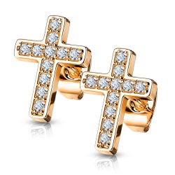 Pendientes mujer acero cruz latina circonitas color a elegir modelo dorado con fina oro rosa