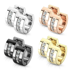 Paire boucles d'oreilles créoles femme homme acier chic strass sertie couleur au choix