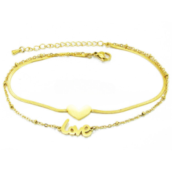 Bracciale da donna a catena alla caviglia, in acciaio dorato con cuore amore in oro zecchino