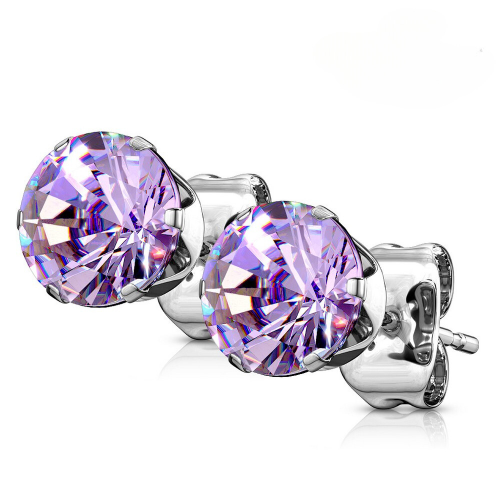 Boucles d'oreille acier fille enfant femme homme ronde couleur violette