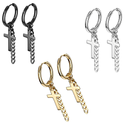 Earrings man steel cross and chain pendant color to choice
