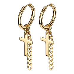 Orecchini a croce in acciaio da uomo e catena pendente in oro color oro