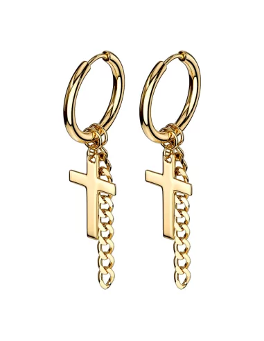 Earrings man steel cross and chain pendant color to choice